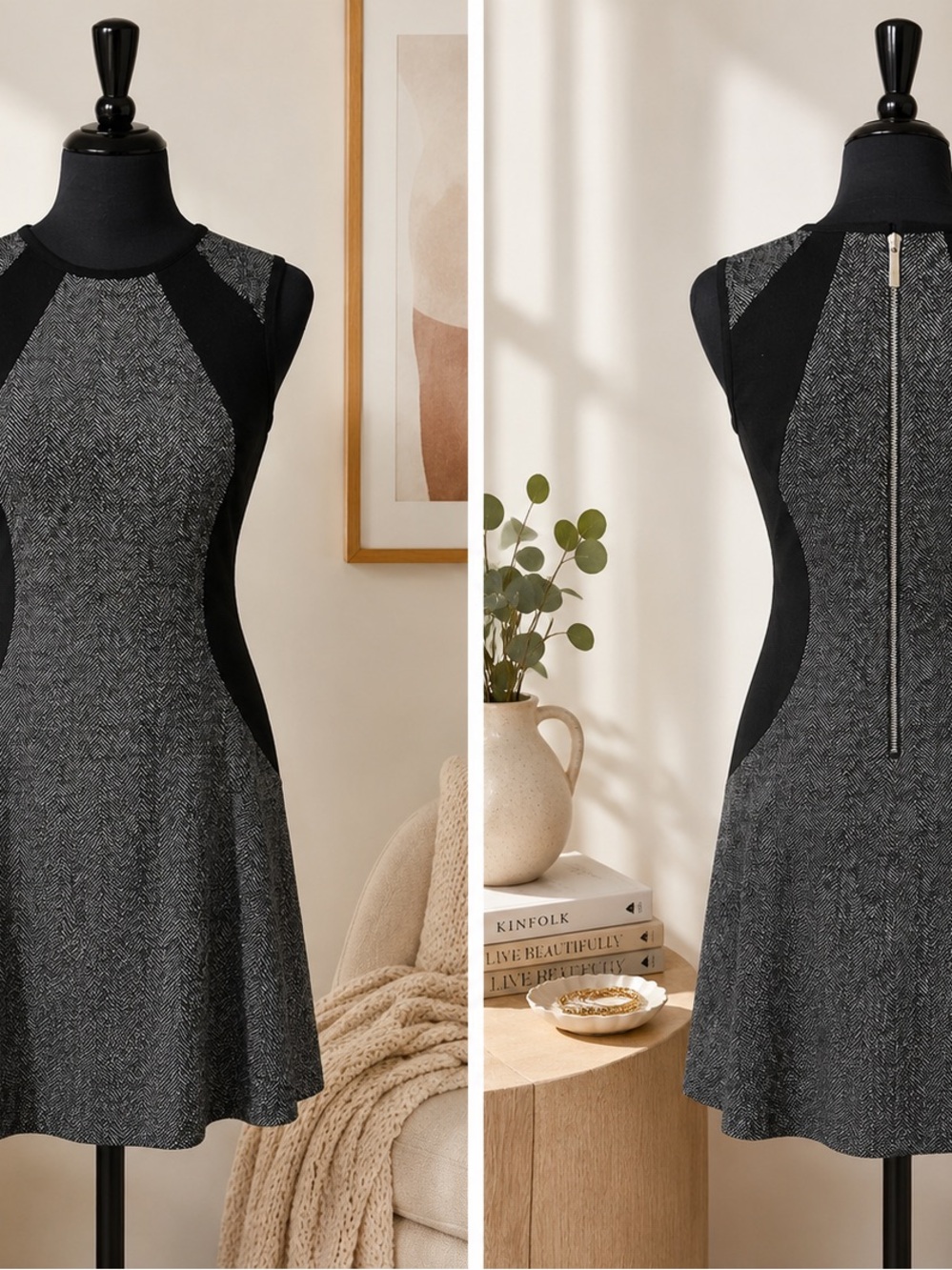 Sleeveless MK Herringbone Fit & Flare Dress